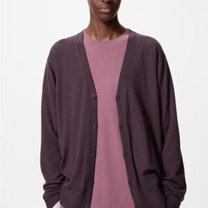 UNIQLO Merino V Neck Cardigan Unisex Extra Fine Merino Wool Sweater Purple Japan